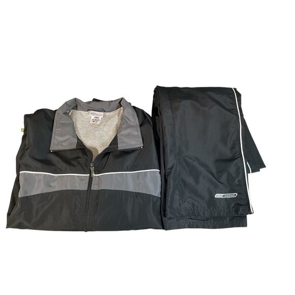 Vintage Reebok Windbreaker Sweat Suit Size Large 90's Black and Gray Polyester - Picture 1 of 15